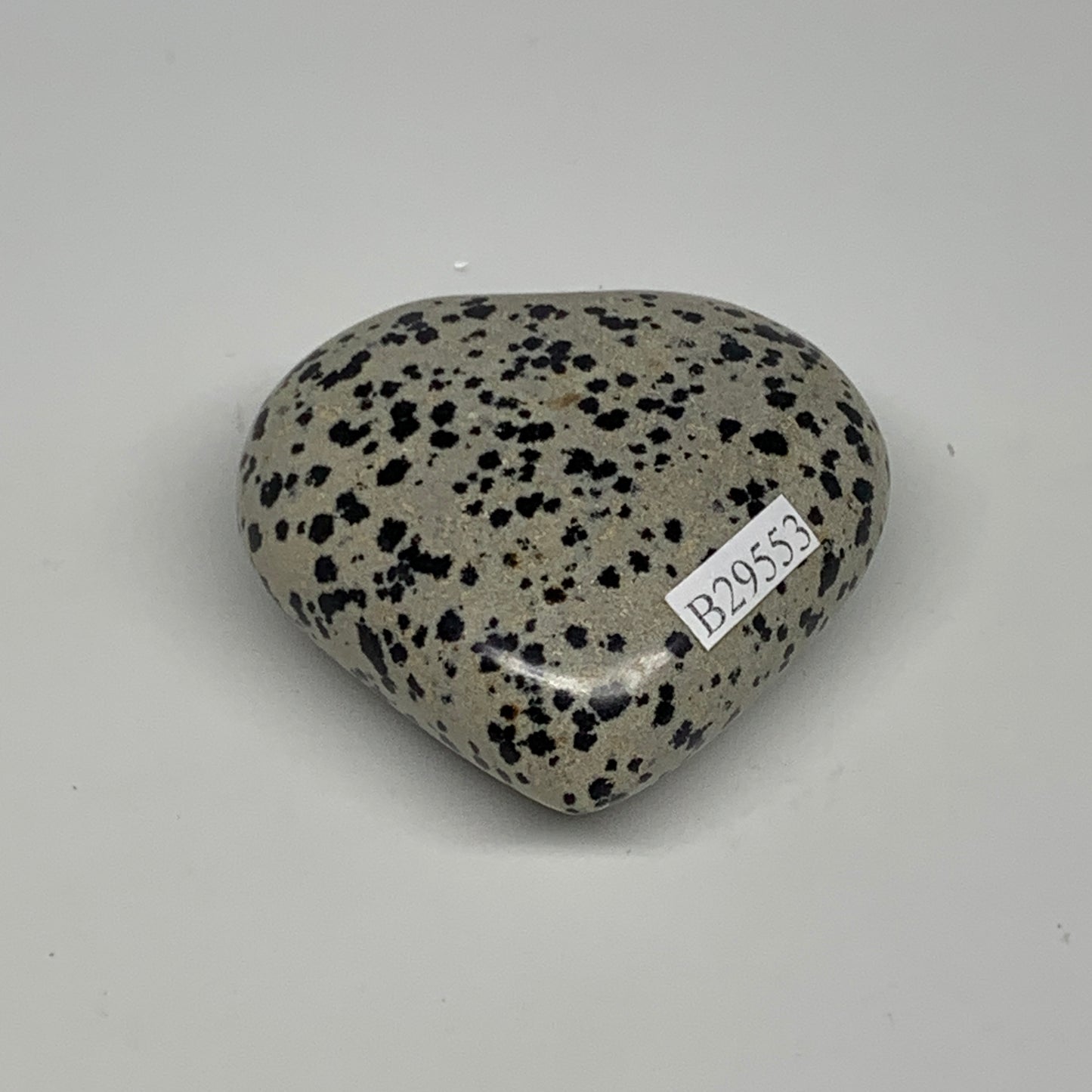 75.5g, 1.9"x2"x0.9" Dalmatian Jasper Heart Polished Healing Home Decor, B29553