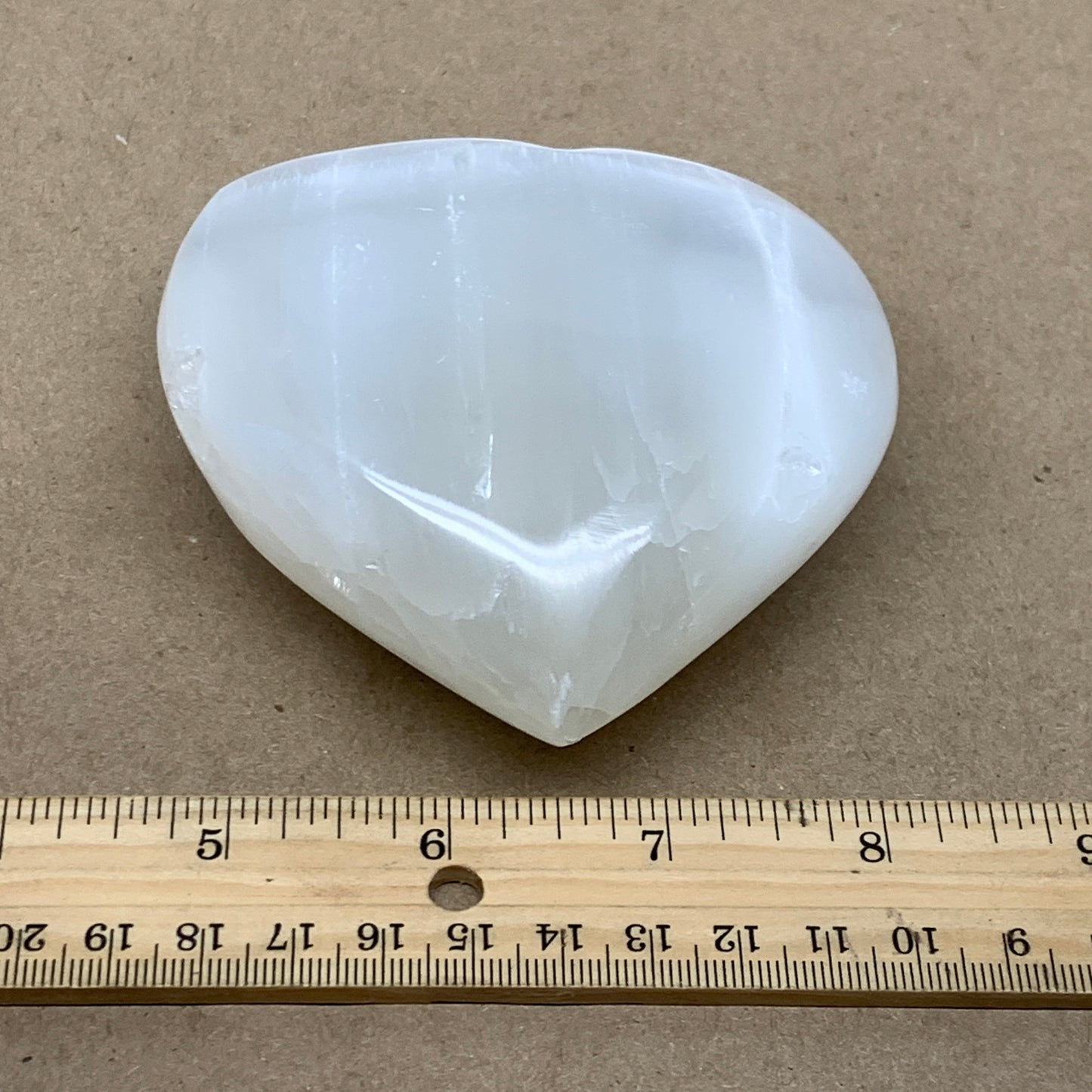0.84 lbs, 3.8"x3.7"x1.6", Selenite Half Puffy Heart Crystals, Satin Spar, B36575