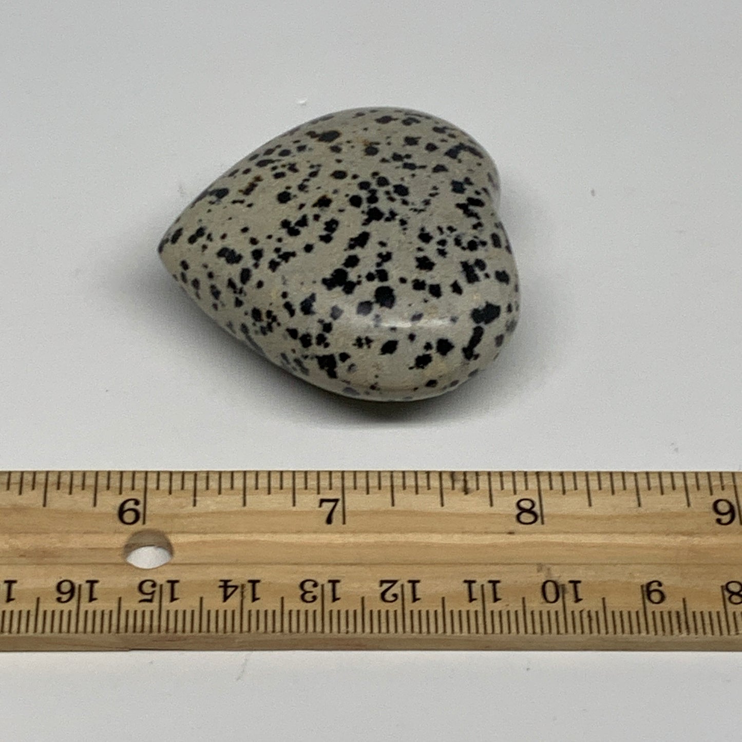 75.5g, 1.9"x2"x0.9" Dalmatian Jasper Heart Polished Healing Home Decor, B29553