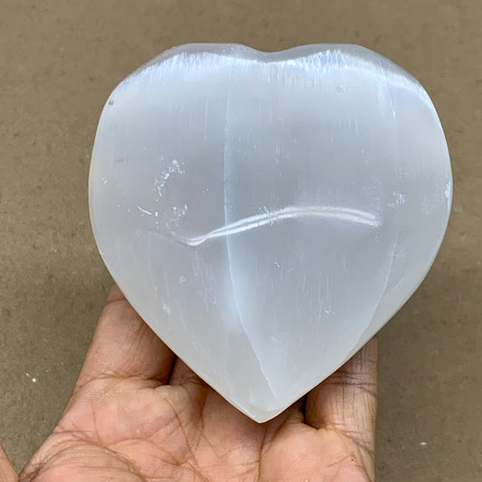 0.84 lbs, 3.8"x3.4"x1.6", Selenite Half Puffy Heart Crystals, Satin Spar, B36576