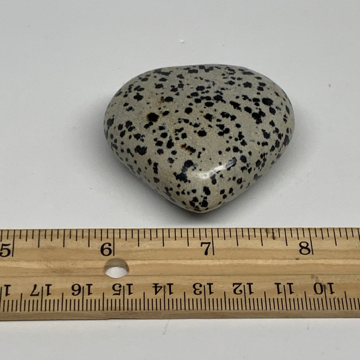 75.5g, 1.9"x2"x0.9" Dalmatian Jasper Heart Polished Healing Home Decor, B29553