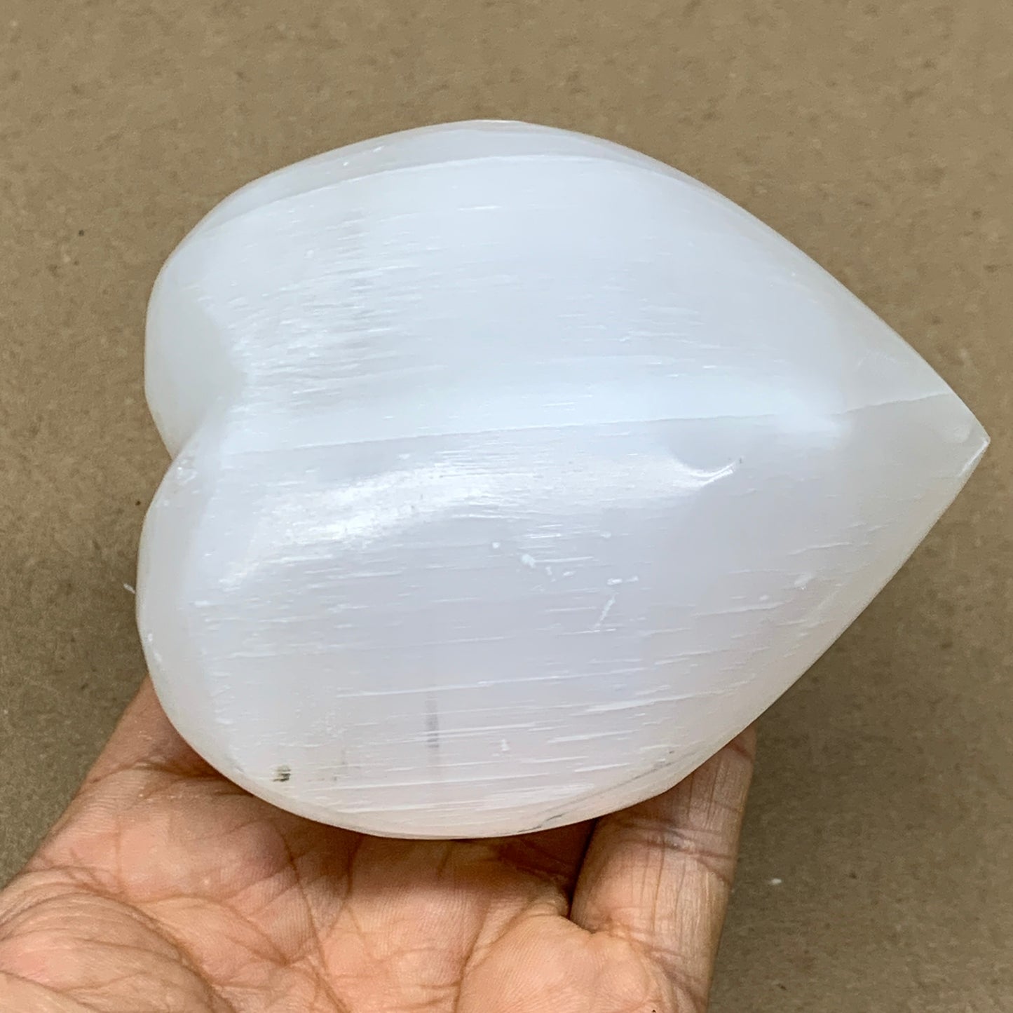 0.84 lbs, 3.8"x3.4"x1.6", Selenite Half Puffy Heart Crystals, Satin Spar, B36576