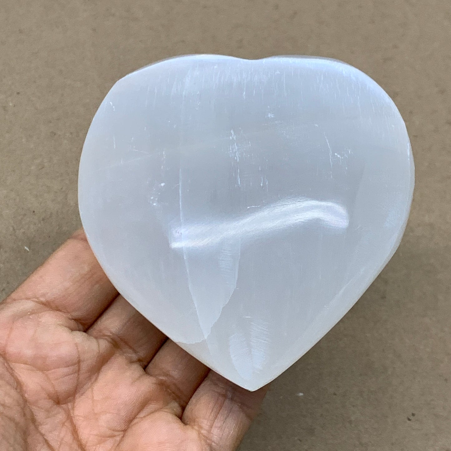 0.84 lbs, 3.8"x3.4"x1.6", Selenite Half Puffy Heart Crystals, Satin Spar, B36576