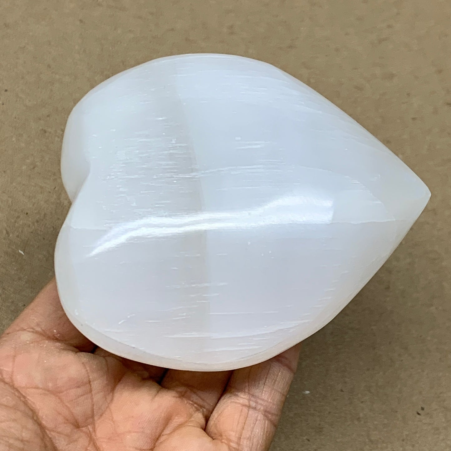 0.84 lbs, 3.8"x3.4"x1.6", Selenite Half Puffy Heart Crystals, Satin Spar, B36576