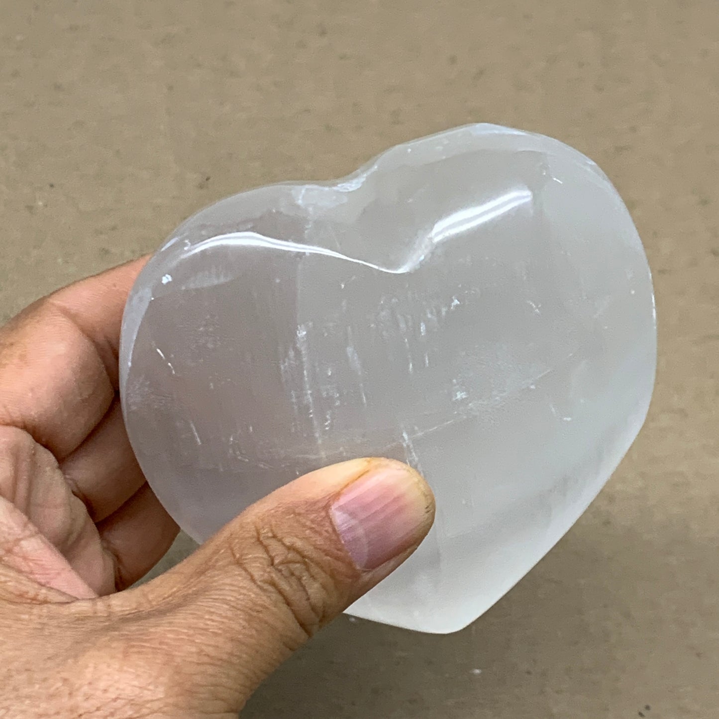 0.84 lbs, 3.8"x3.4"x1.6", Selenite Half Puffy Heart Crystals, Satin Spar, B36576