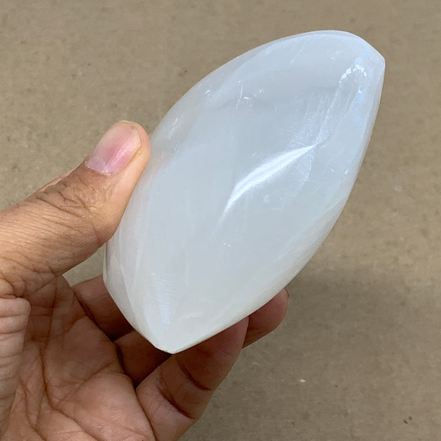 0.84 lbs, 3.8"x3.4"x1.6", Selenite Half Puffy Heart Crystals, Satin Spar, B36576