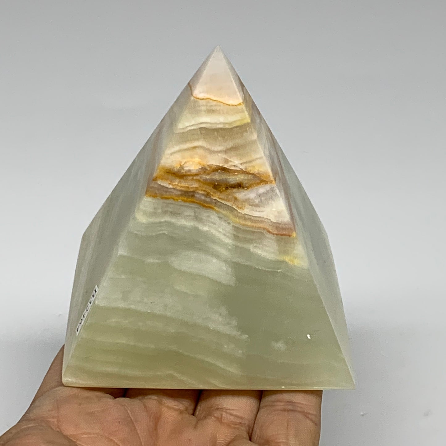0.93 lbs, 3"x2.9"x2.9", Green Onyx Pyramid Gemstone Crystal, B32464