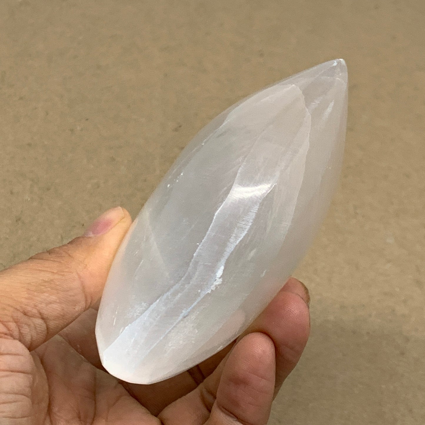 0.84 lbs, 3.8"x3.4"x1.6", Selenite Half Puffy Heart Crystals, Satin Spar, B36576