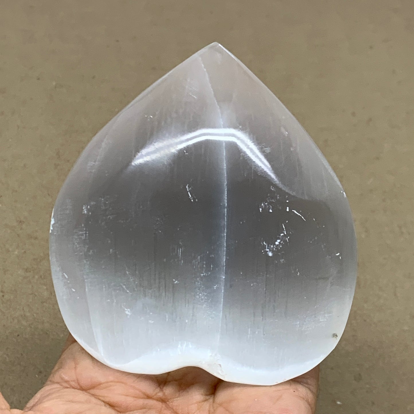 0.84 lbs, 3.8"x3.4"x1.6", Selenite Half Puffy Heart Crystals, Satin Spar, B36576