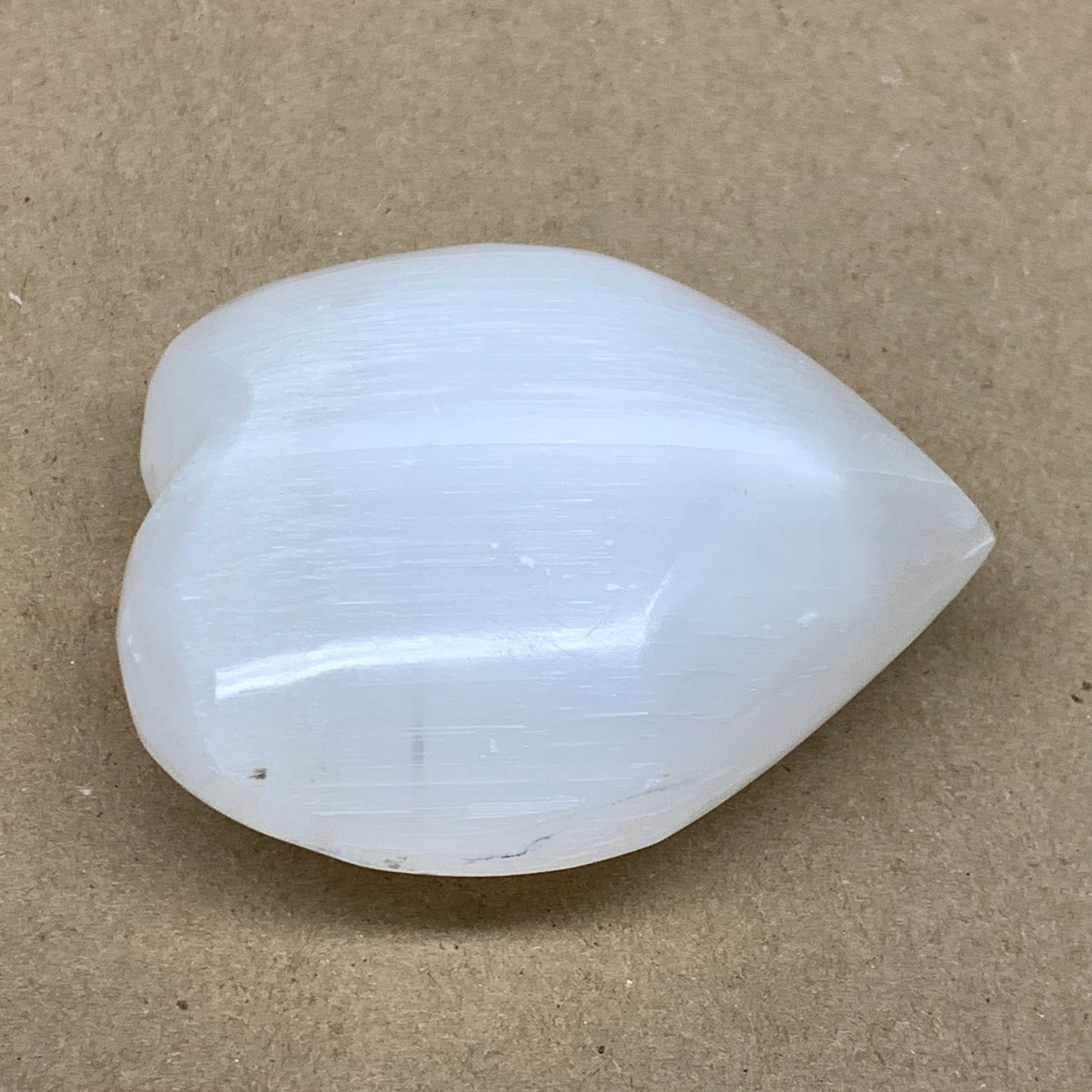 0.84 lbs, 3.8"x3.4"x1.6", Selenite Half Puffy Heart Crystals, Satin Spar, B36576