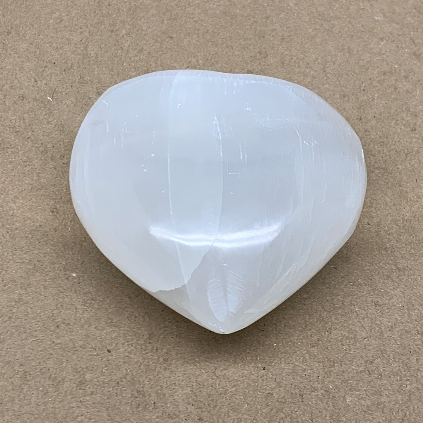 0.84 lbs, 3.8"x3.4"x1.6", Selenite Half Puffy Heart Crystals, Satin Spar, B36576