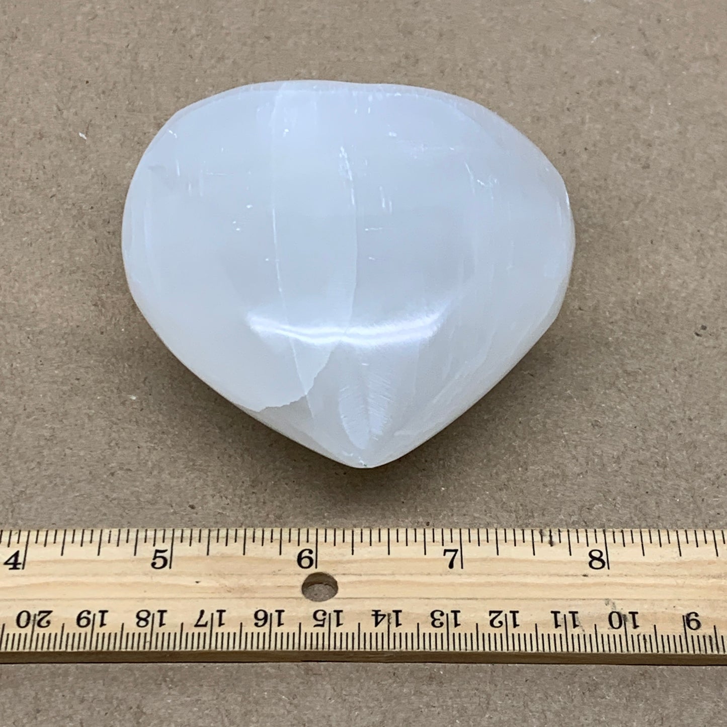 0.84 lbs, 3.8"x3.4"x1.6", Selenite Half Puffy Heart Crystals, Satin Spar, B36576