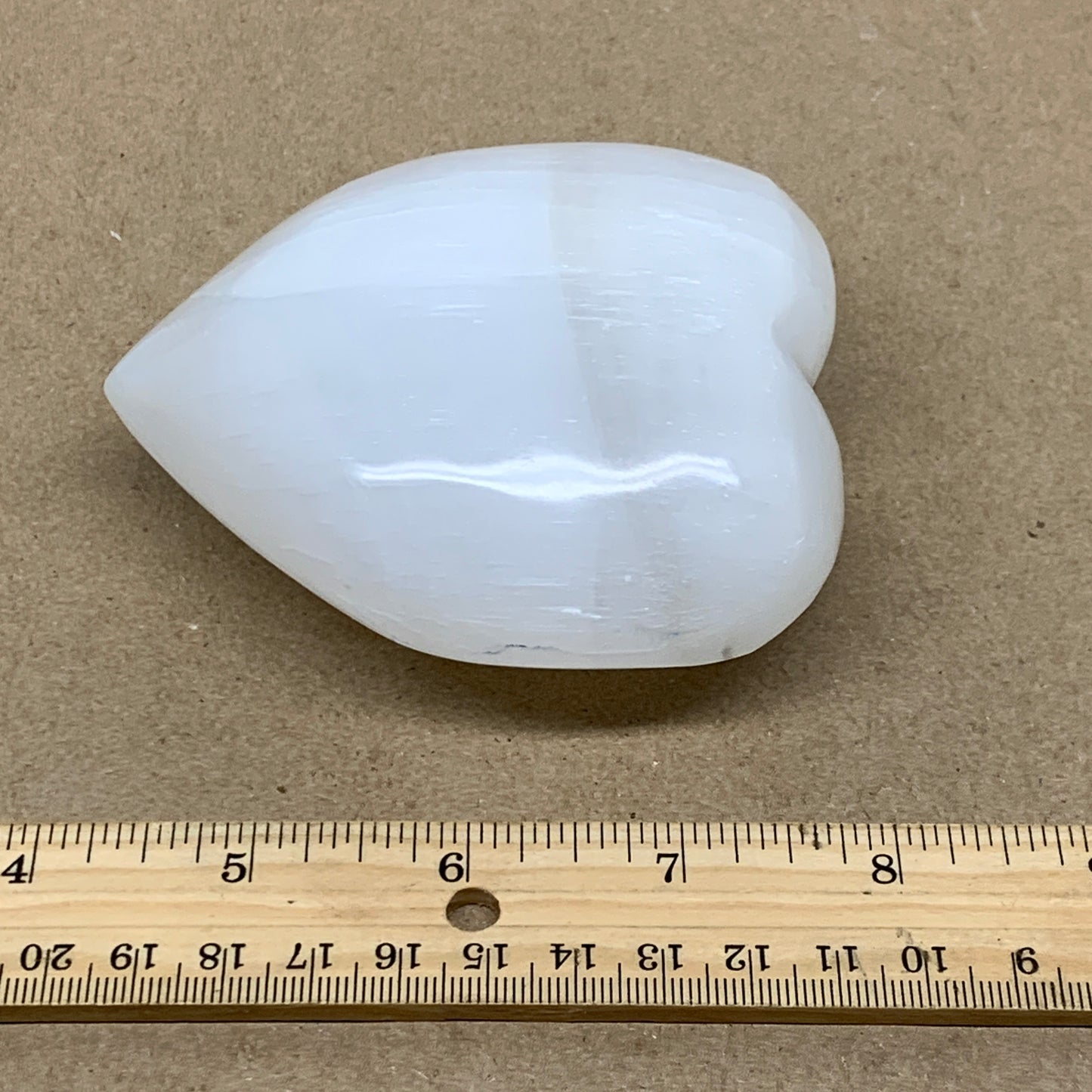 0.84 lbs, 3.8"x3.4"x1.6", Selenite Half Puffy Heart Crystals, Satin Spar, B36576