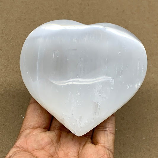 0.97 lbs, 3.8"x3.9"x1.6", Selenite Half Puffy Heart Crystals, Satin Spar, B36577