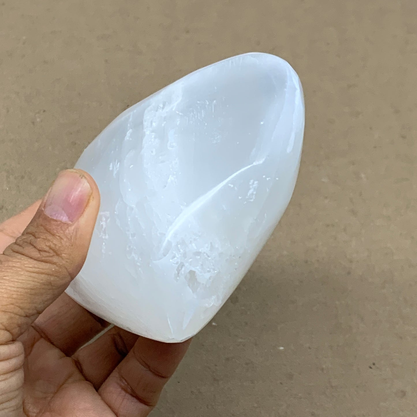 0.97 lbs, 3.8"x3.9"x1.6", Selenite Half Puffy Heart Crystals, Satin Spar, B36577