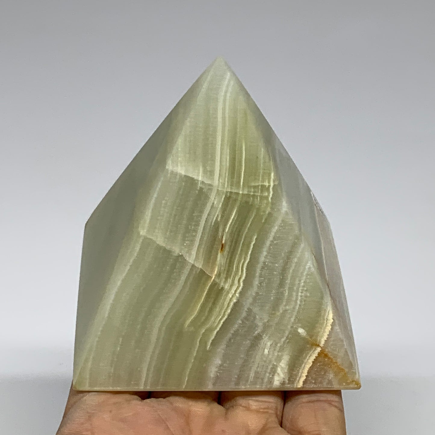 0.93 lbs, 3"x2.9"x2.9", Green Onyx Pyramid Gemstone Crystal, B32465
