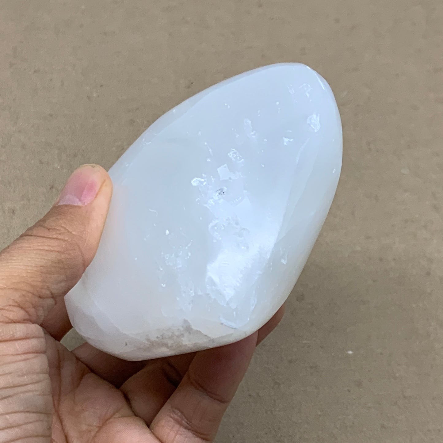 0.97 lbs, 3.8"x3.9"x1.6", Selenite Half Puffy Heart Crystals, Satin Spar, B36577