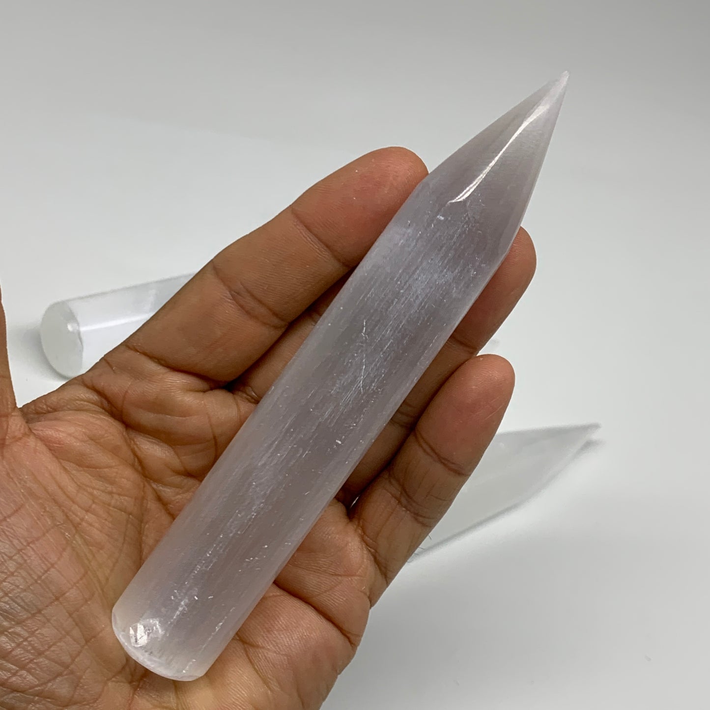 20pcs, 5.3"-6"x20-25mm, Selenite Crystal Wand Point Power White Selenite, B35913