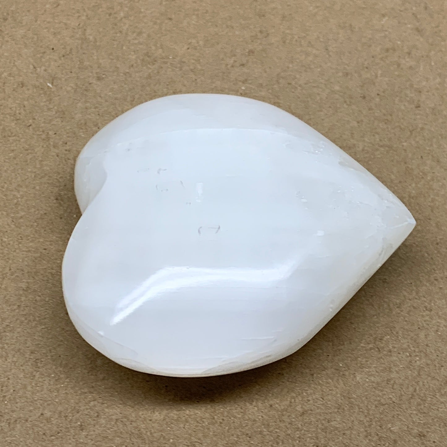 0.97 lbs, 3.8"x3.9"x1.6", Selenite Half Puffy Heart Crystals, Satin Spar, B36577