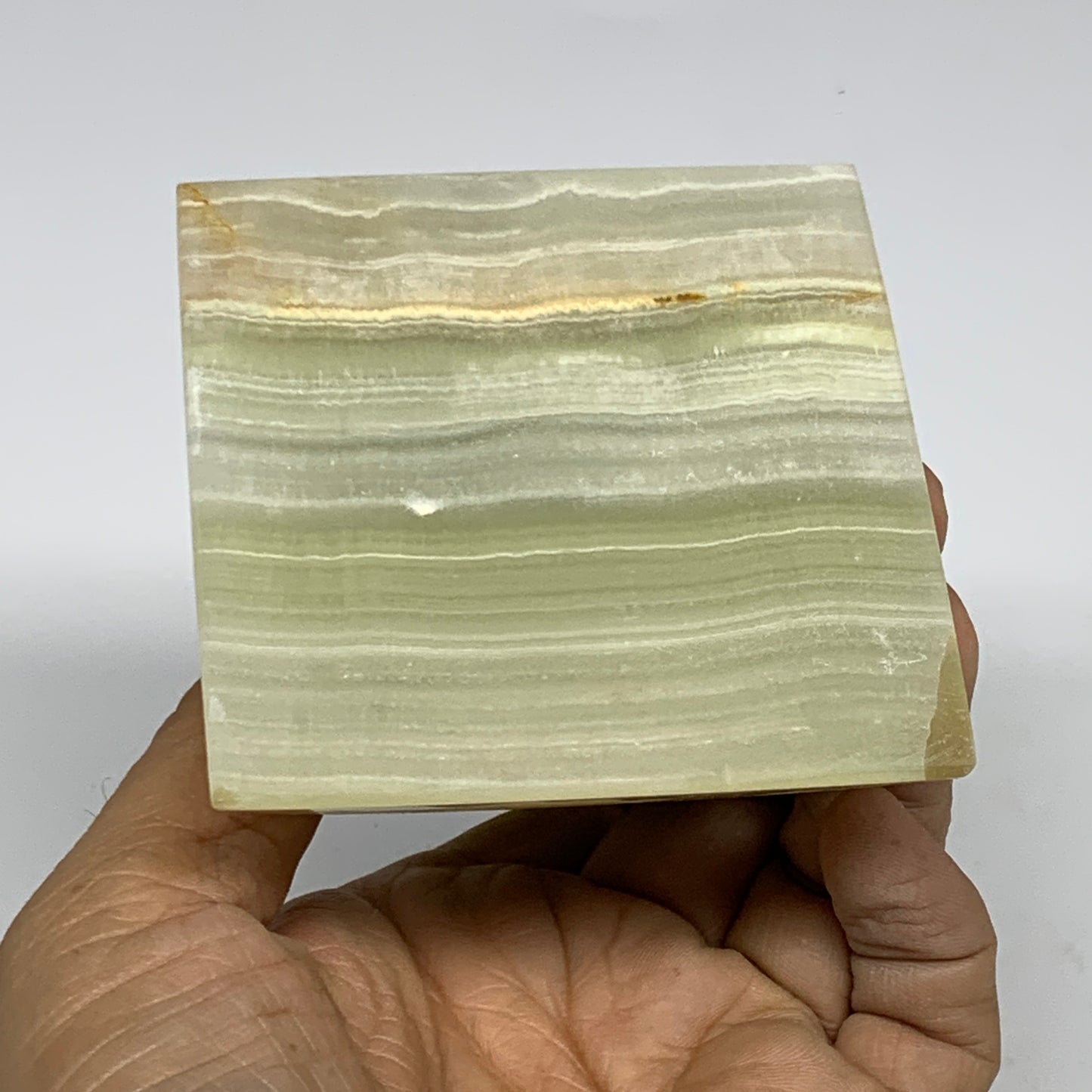 0.93 lbs, 3"x2.9"x2.9", Green Onyx Pyramid Gemstone Crystal, B32465