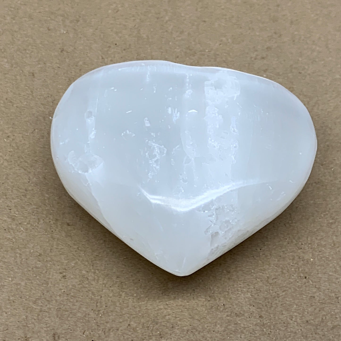 0.97 lbs, 3.8"x3.9"x1.6", Selenite Half Puffy Heart Crystals, Satin Spar, B36577
