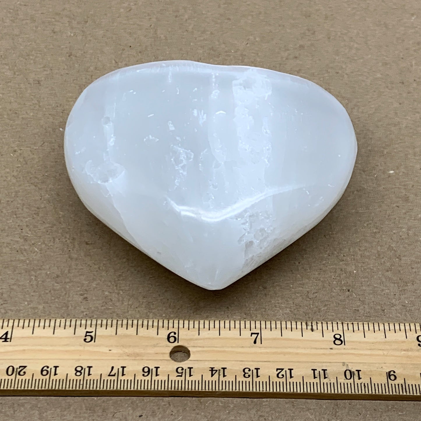 0.97 lbs, 3.8"x3.9"x1.6", Selenite Half Puffy Heart Crystals, Satin Spar, B36577