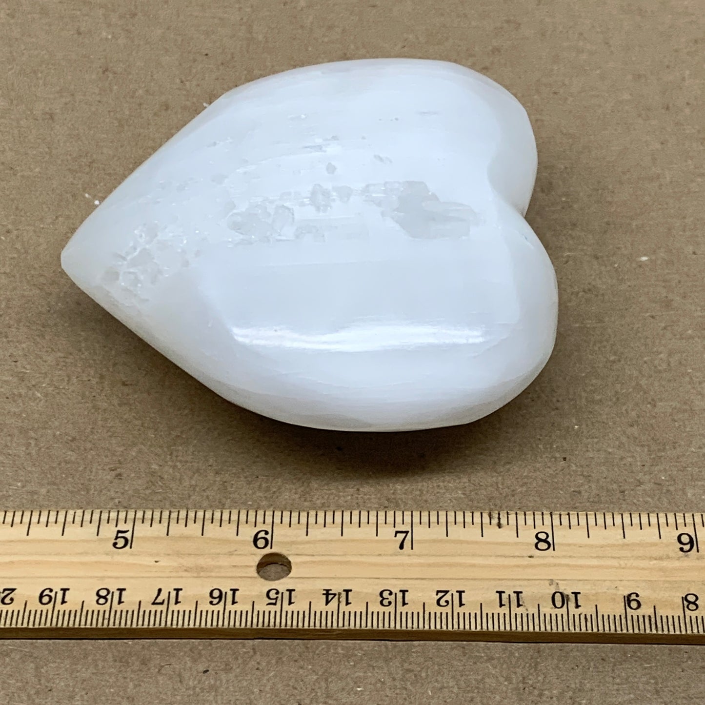 0.97 lbs, 3.8"x3.9"x1.6", Selenite Half Puffy Heart Crystals, Satin Spar, B36577