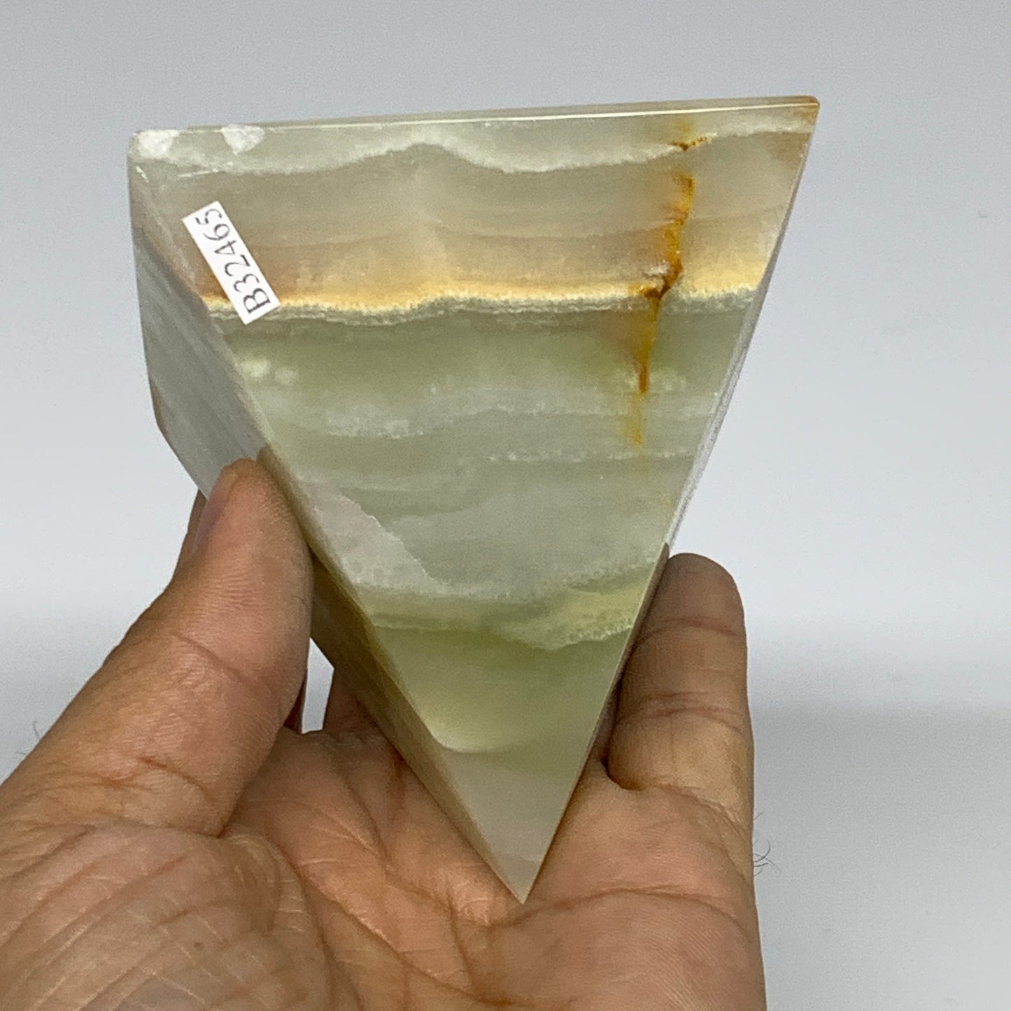 0.93 lbs, 3"x2.9"x2.9", Green Onyx Pyramid Gemstone Crystal, B32465
