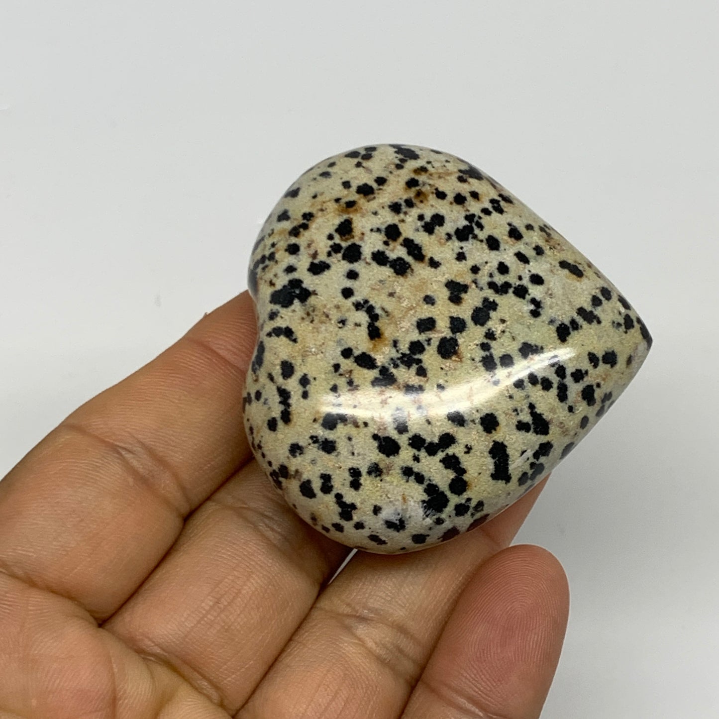 78.8g, 2"x2.1"x0.9" Dalmatian Jasper Heart Polished Healing Home Decor, B29550