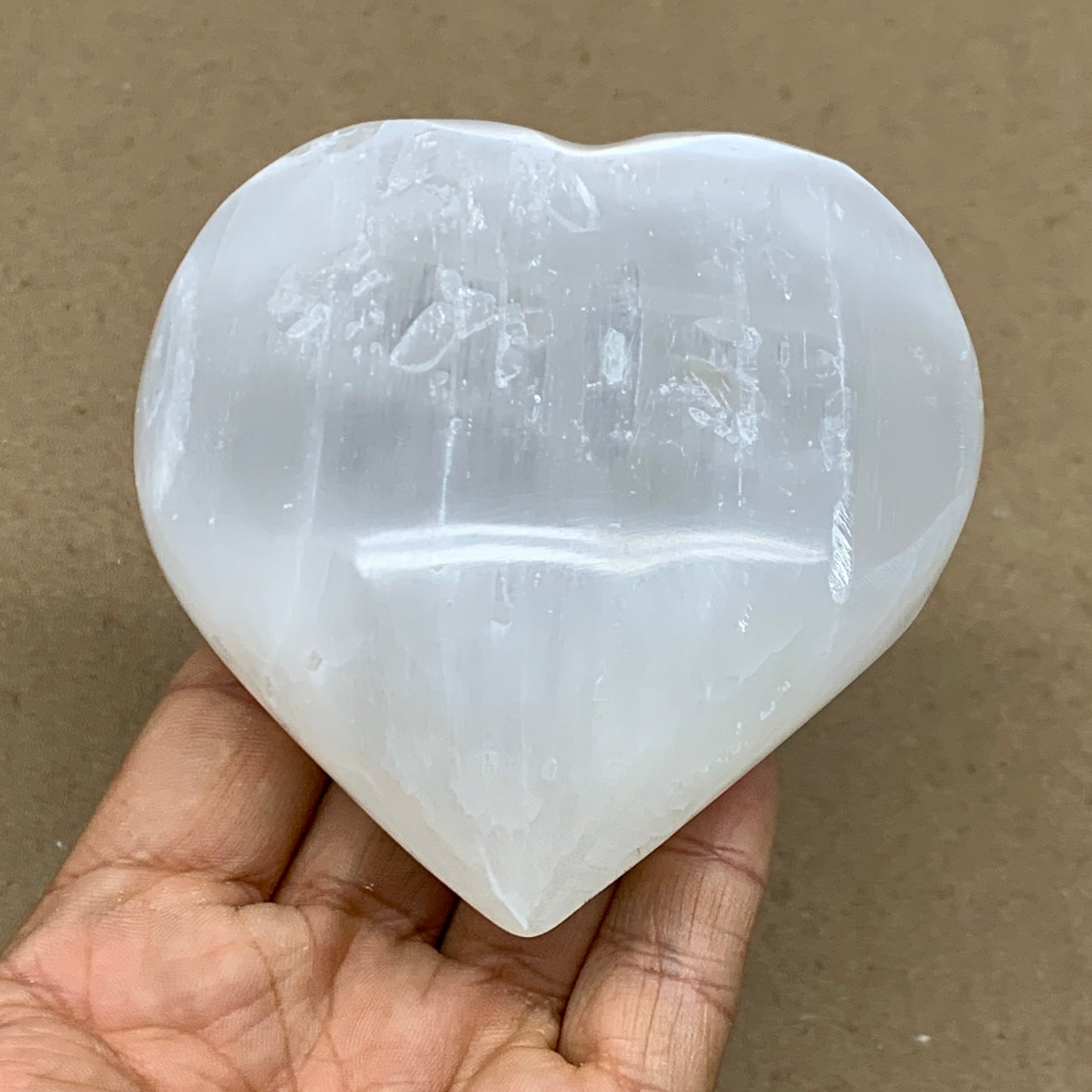 0.83 lbs, 3.8"x3.6"x1.6", Selenite Half Puffy Heart Crystals, Satin Spar, B36578
