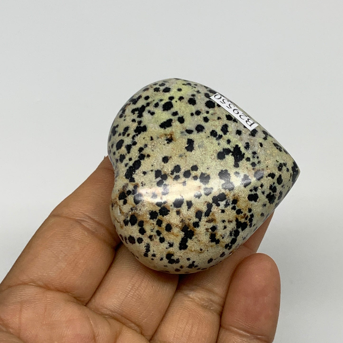 78.8g, 2"x2.1"x0.9" Dalmatian Jasper Heart Polished Healing Home Decor, B29550