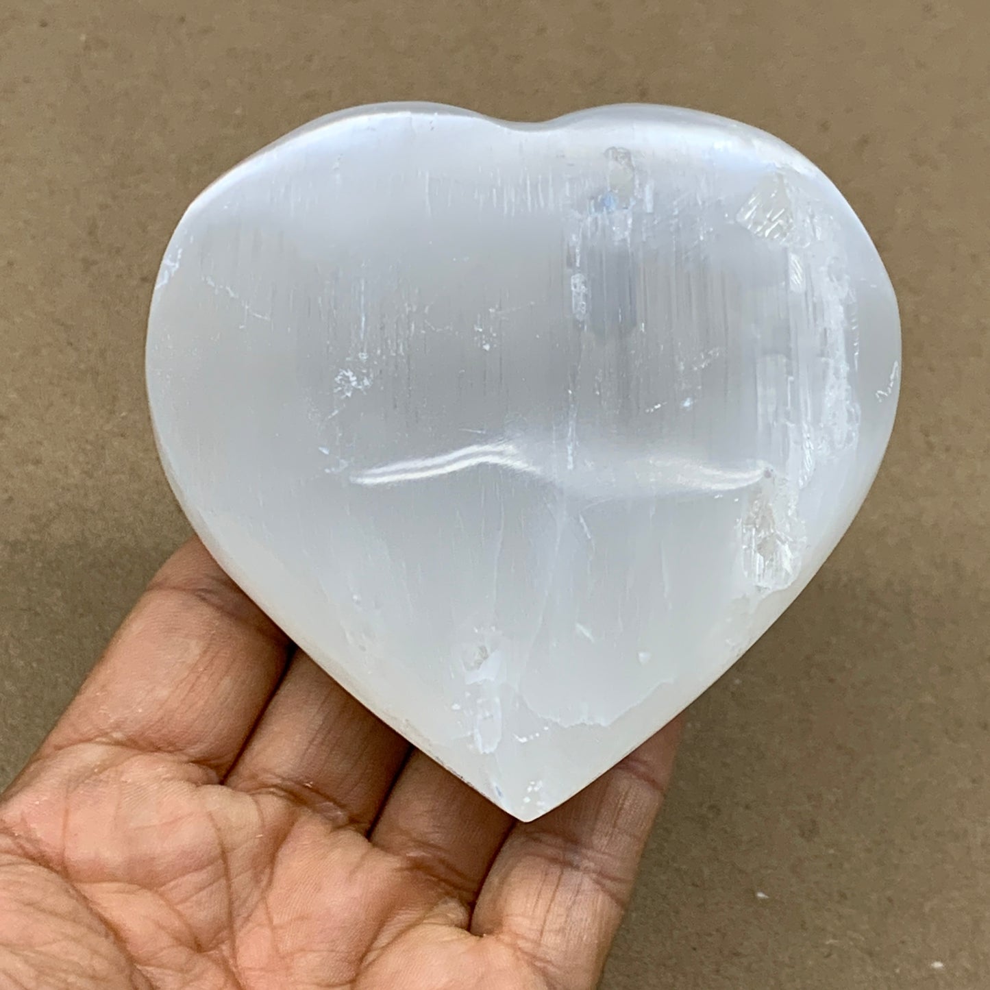 0.83 lbs, 3.8"x3.6"x1.6", Selenite Half Puffy Heart Crystals, Satin Spar, B36578