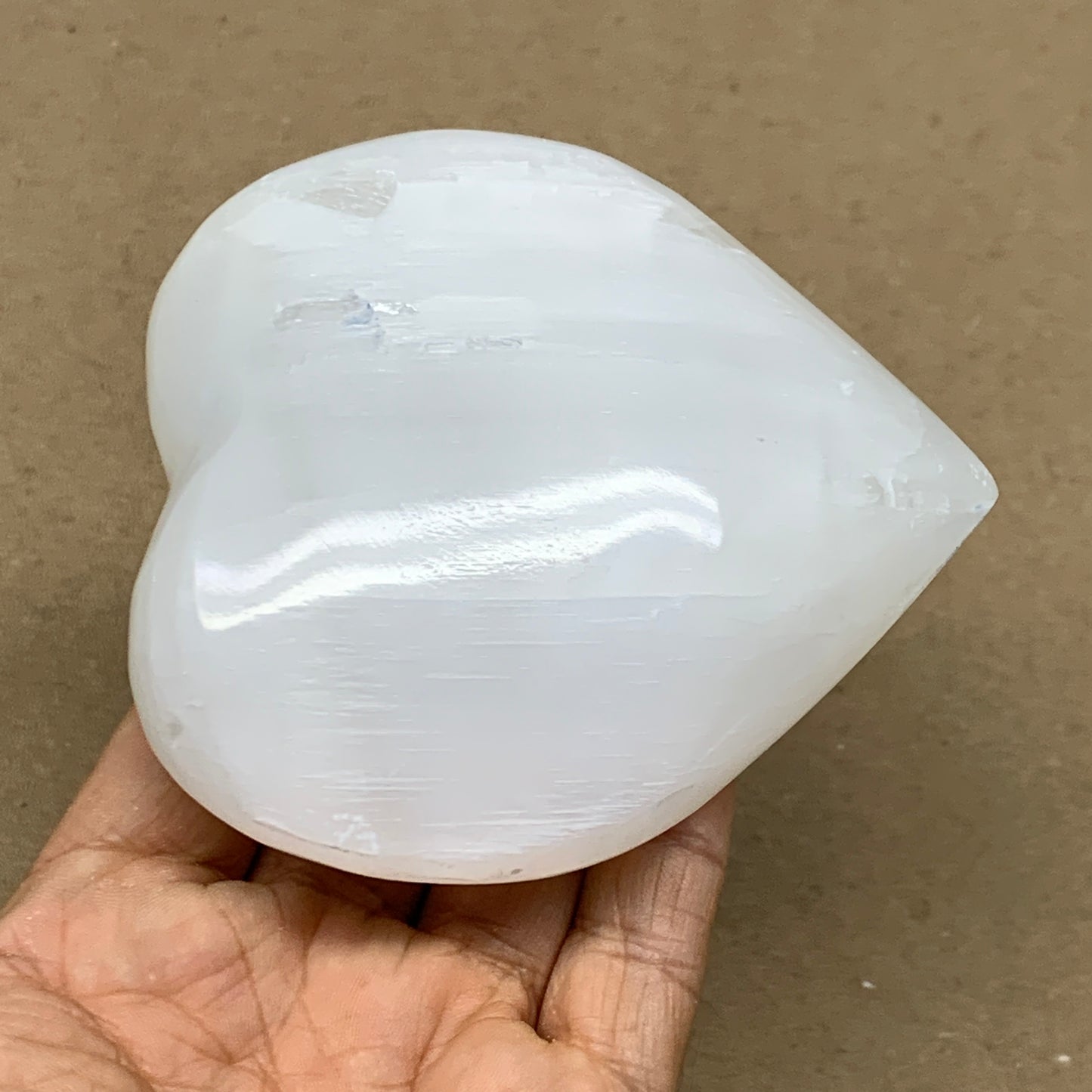 0.83 lbs, 3.8"x3.6"x1.6", Selenite Half Puffy Heart Crystals, Satin Spar, B36578