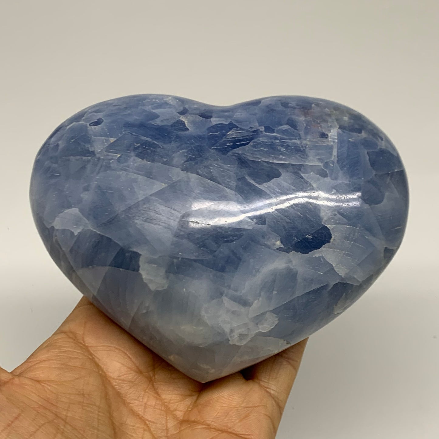 1.89 lbs, 3.8"x4.8"x2" Blue Calcite Heart Gemstones Reiki @Madagascar,B38366