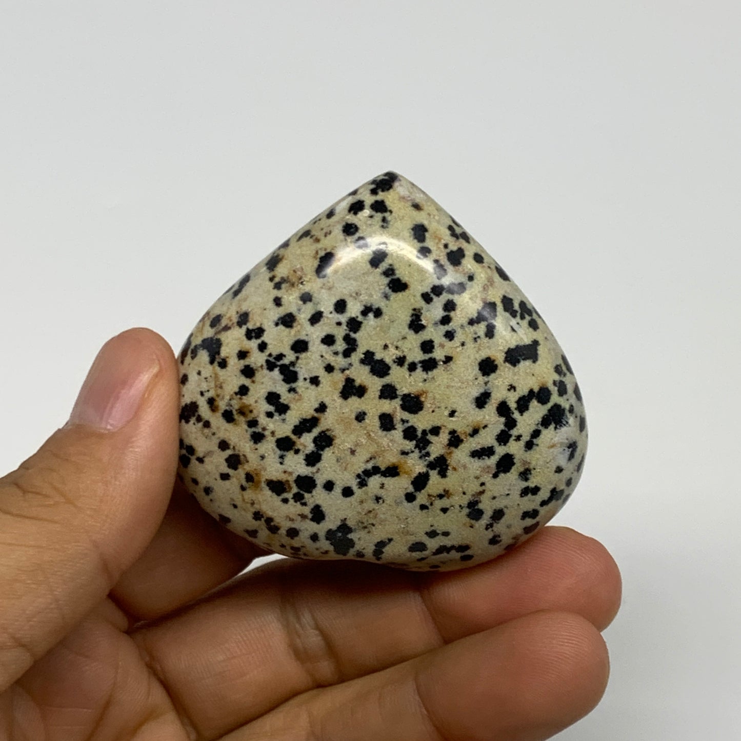 78.8g, 2"x2.1"x0.9" Dalmatian Jasper Heart Polished Healing Home Decor, B29550