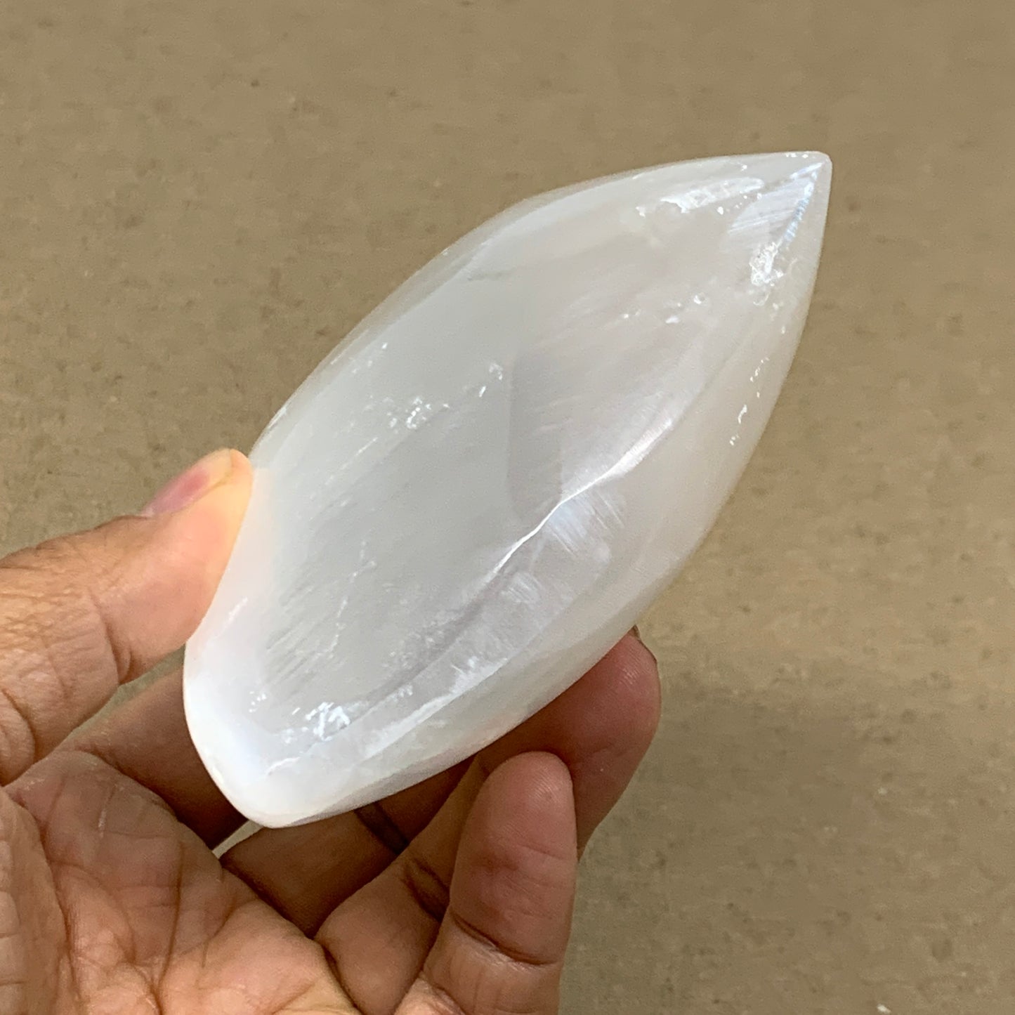 0.83 lbs, 3.8"x3.6"x1.6", Selenite Half Puffy Heart Crystals, Satin Spar, B36578