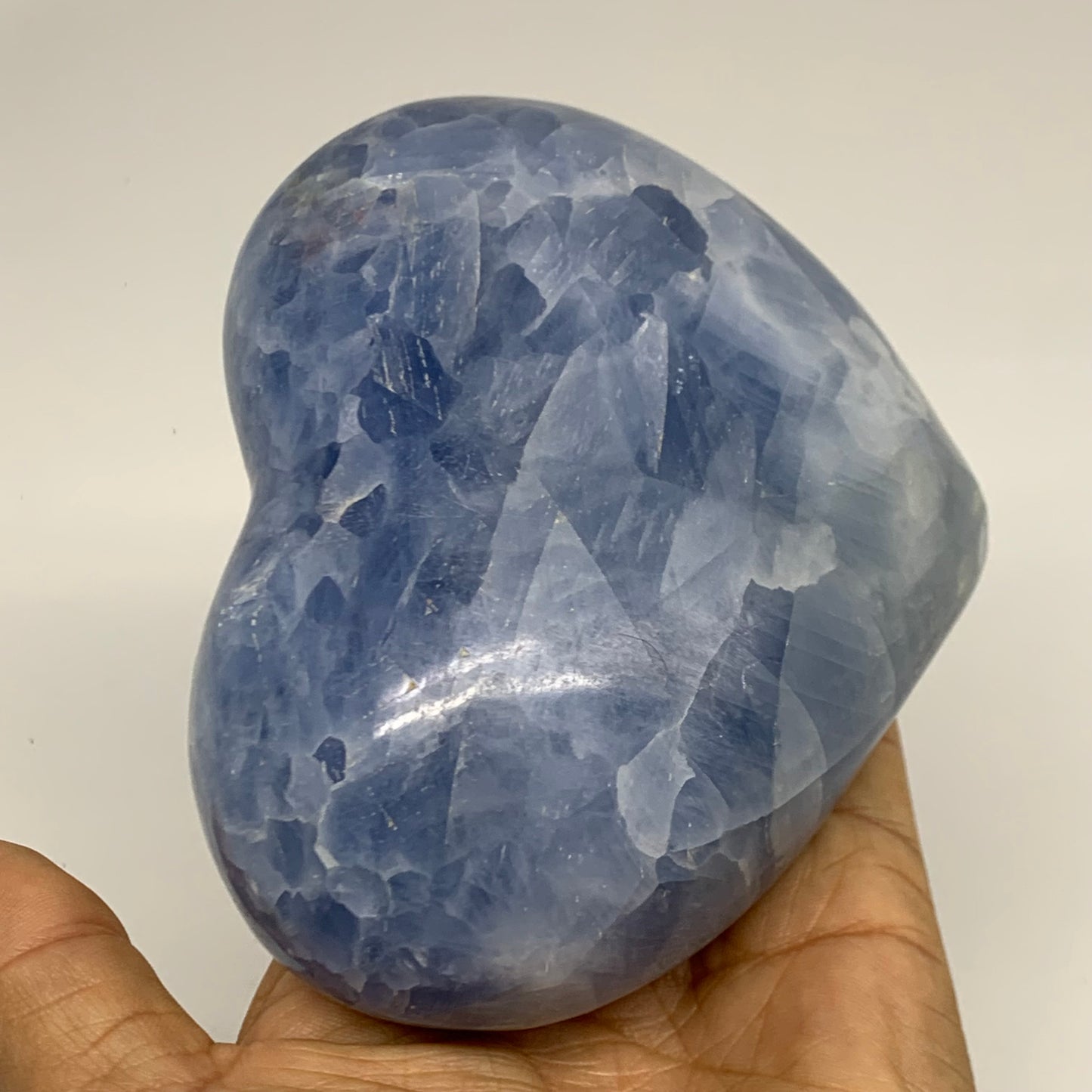 1.89 lbs, 3.8"x4.8"x2" Blue Calcite Heart Gemstones Reiki @Madagascar,B38366