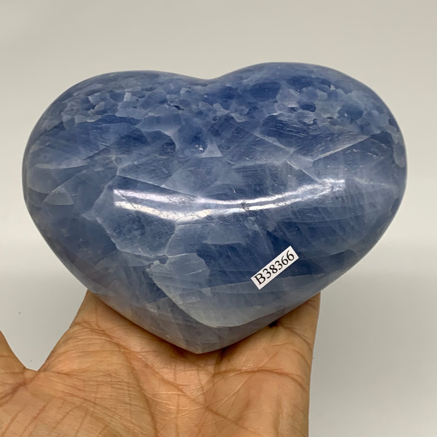 1.89 lbs, 3.8"x4.8"x2" Blue Calcite Heart Gemstones Reiki @Madagascar,B38366