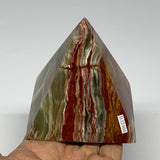 1.05 lbs, 3.1"x3"x3", Green Onyx Pyramid Gemstone Crystal, B32466