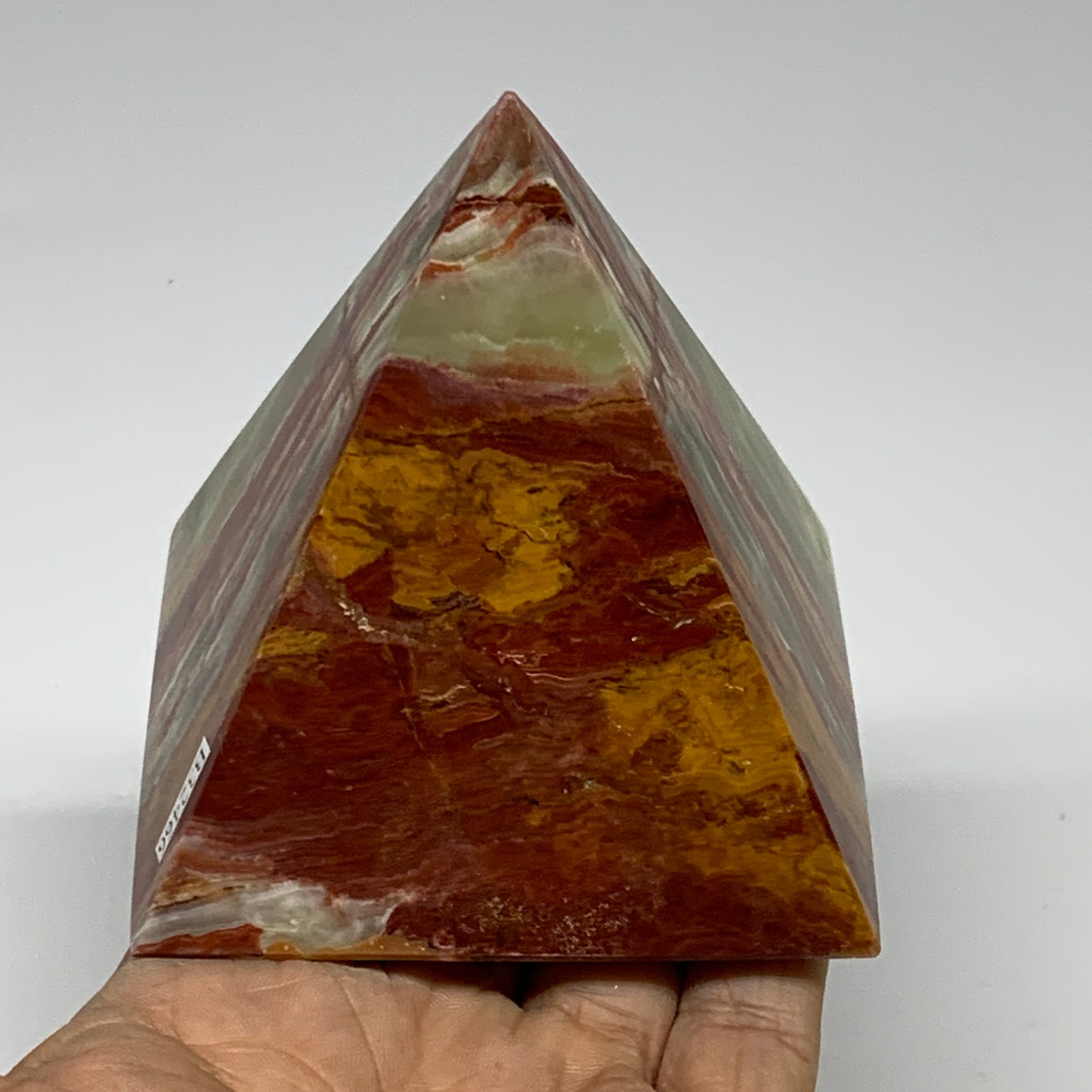 1.05 lbs, 3.1"x3"x3", Green Onyx Pyramid Gemstone Crystal, B32466