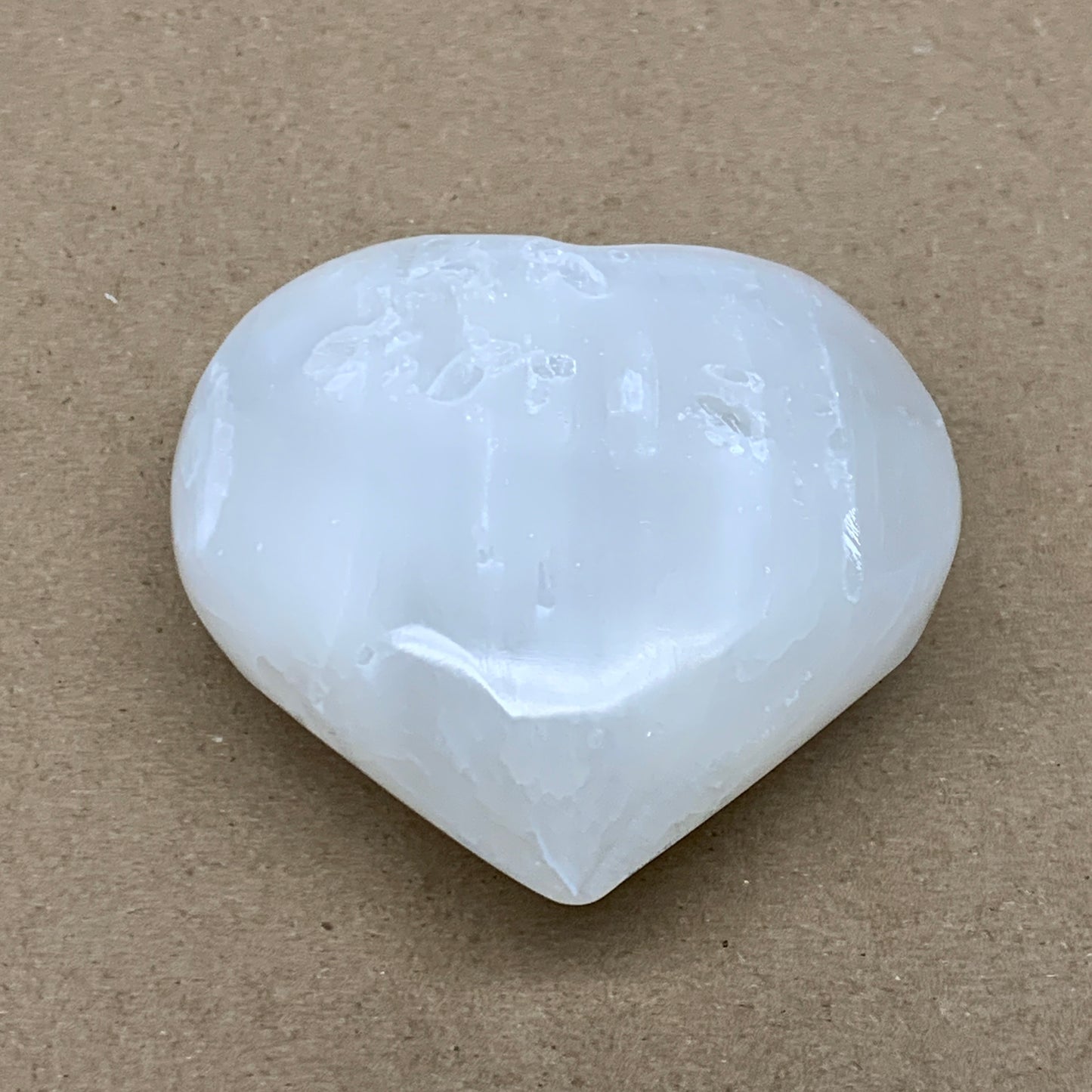 0.83 lbs, 3.8"x3.6"x1.6", Selenite Half Puffy Heart Crystals, Satin Spar, B36578