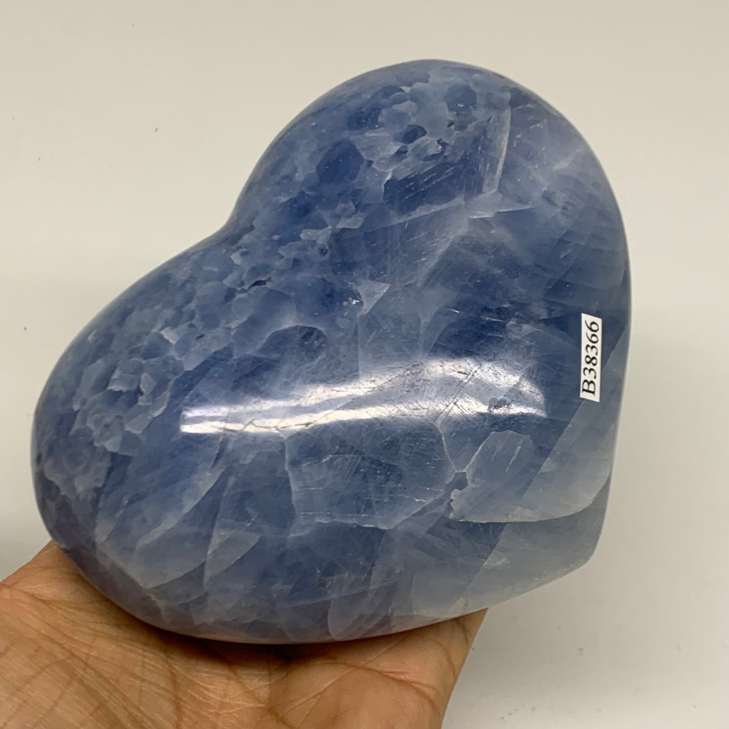 1.89 lbs, 3.8"x4.8"x2" Blue Calcite Heart Gemstones Reiki @Madagascar,B38366