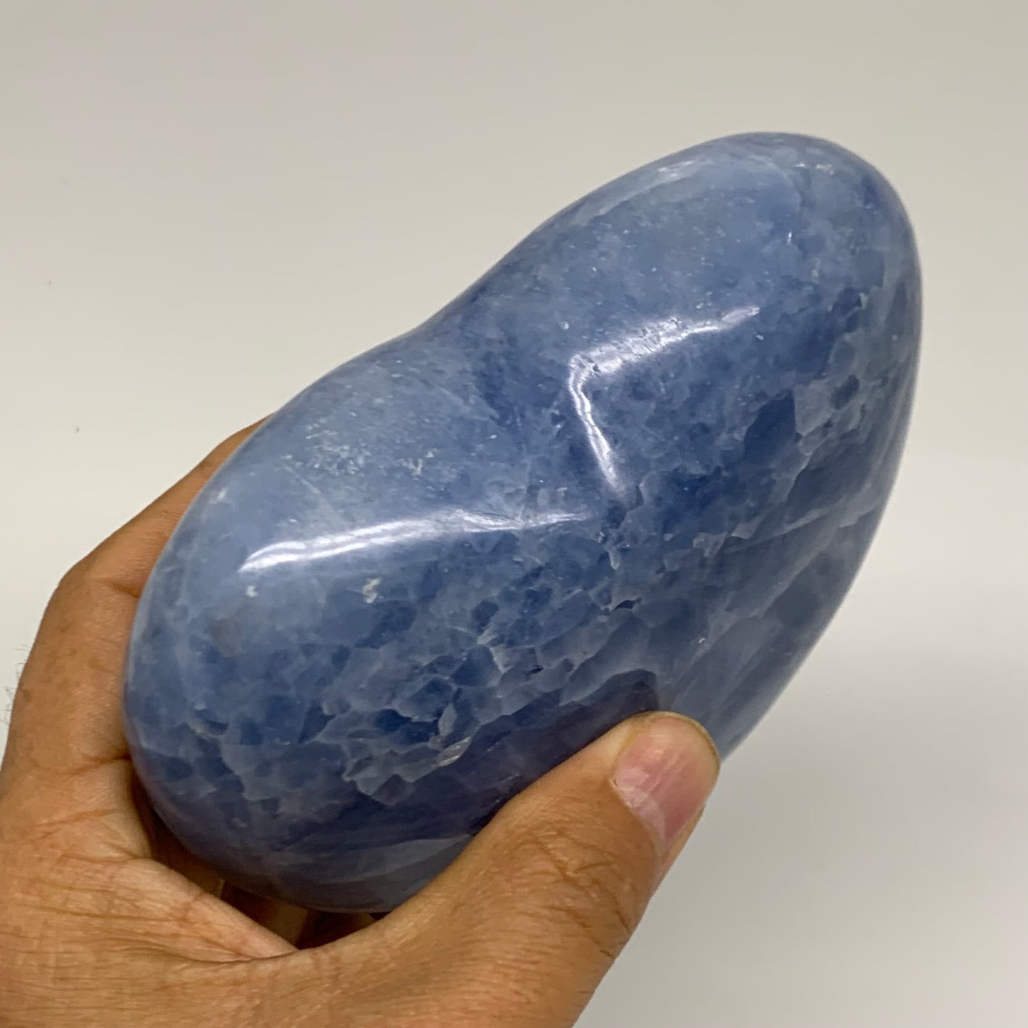 1.89 lbs, 3.8"x4.8"x2" Blue Calcite Heart Gemstones Reiki @Madagascar,B38366