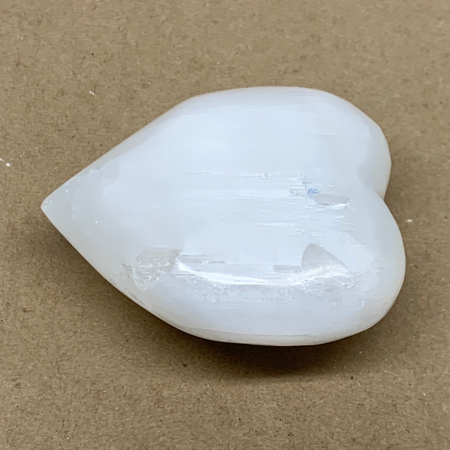 0.83 lbs, 3.8"x3.6"x1.6", Selenite Half Puffy Heart Crystals, Satin Spar, B36578