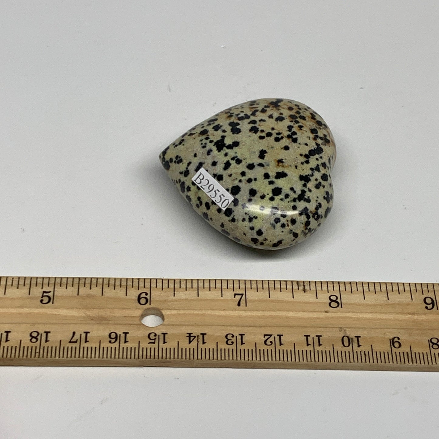 78.8g, 2"x2.1"x0.9" Dalmatian Jasper Heart Polished Healing Home Decor, B29550