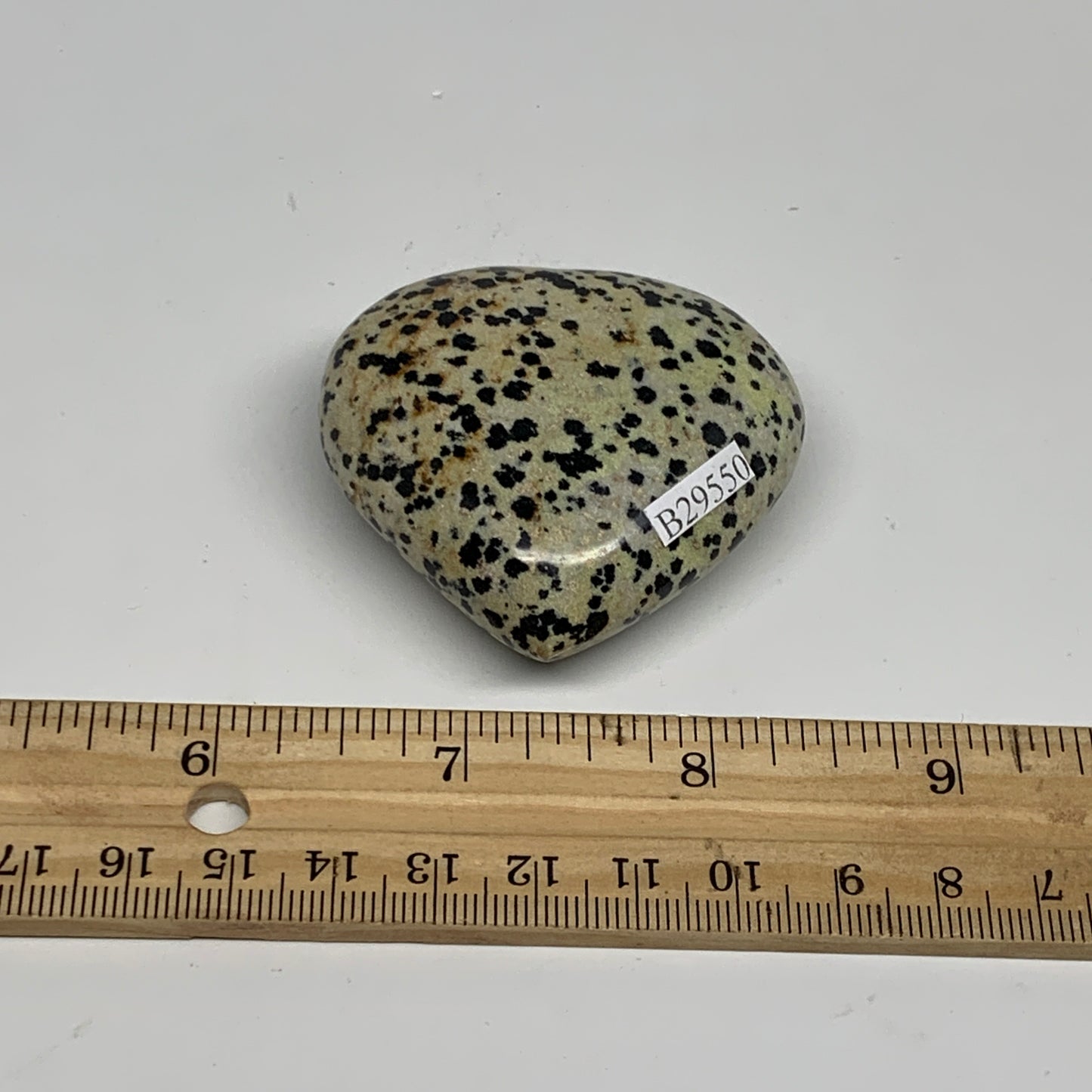 78.8g, 2"x2.1"x0.9" Dalmatian Jasper Heart Polished Healing Home Decor, B29550