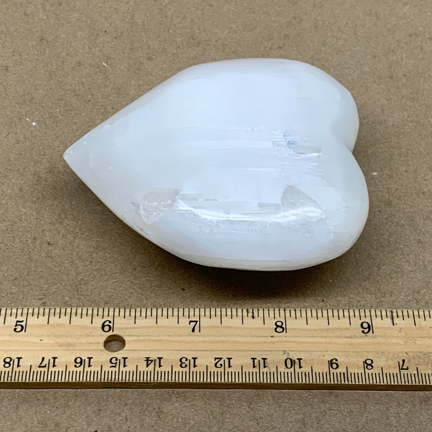 0.83 lbs, 3.8"x3.6"x1.6", Selenite Half Puffy Heart Crystals, Satin Spar, B36578