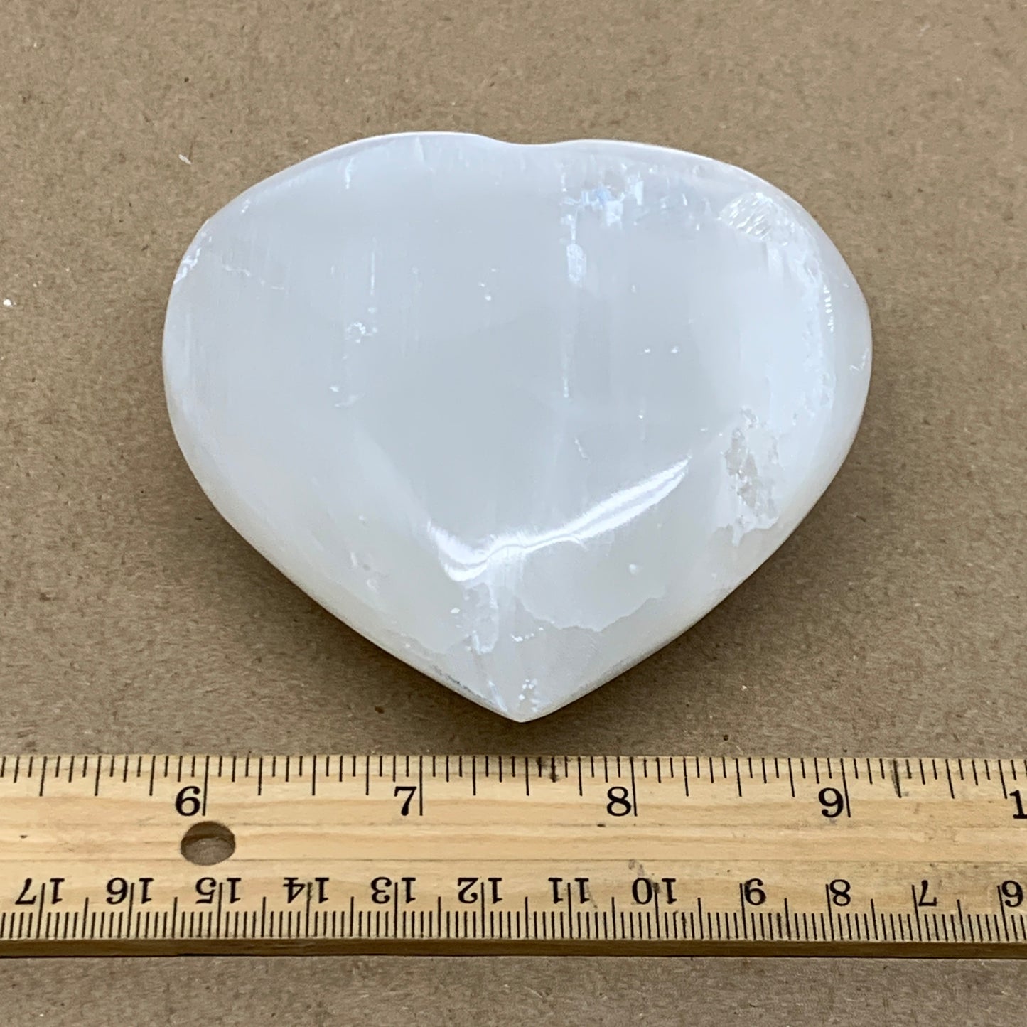 0.83 lbs, 3.8"x3.6"x1.6", Selenite Half Puffy Heart Crystals, Satin Spar, B36578