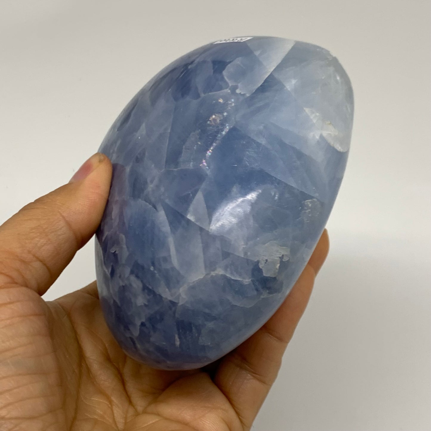 1.89 lbs, 3.8"x4.8"x2" Blue Calcite Heart Gemstones Reiki @Madagascar,B38366