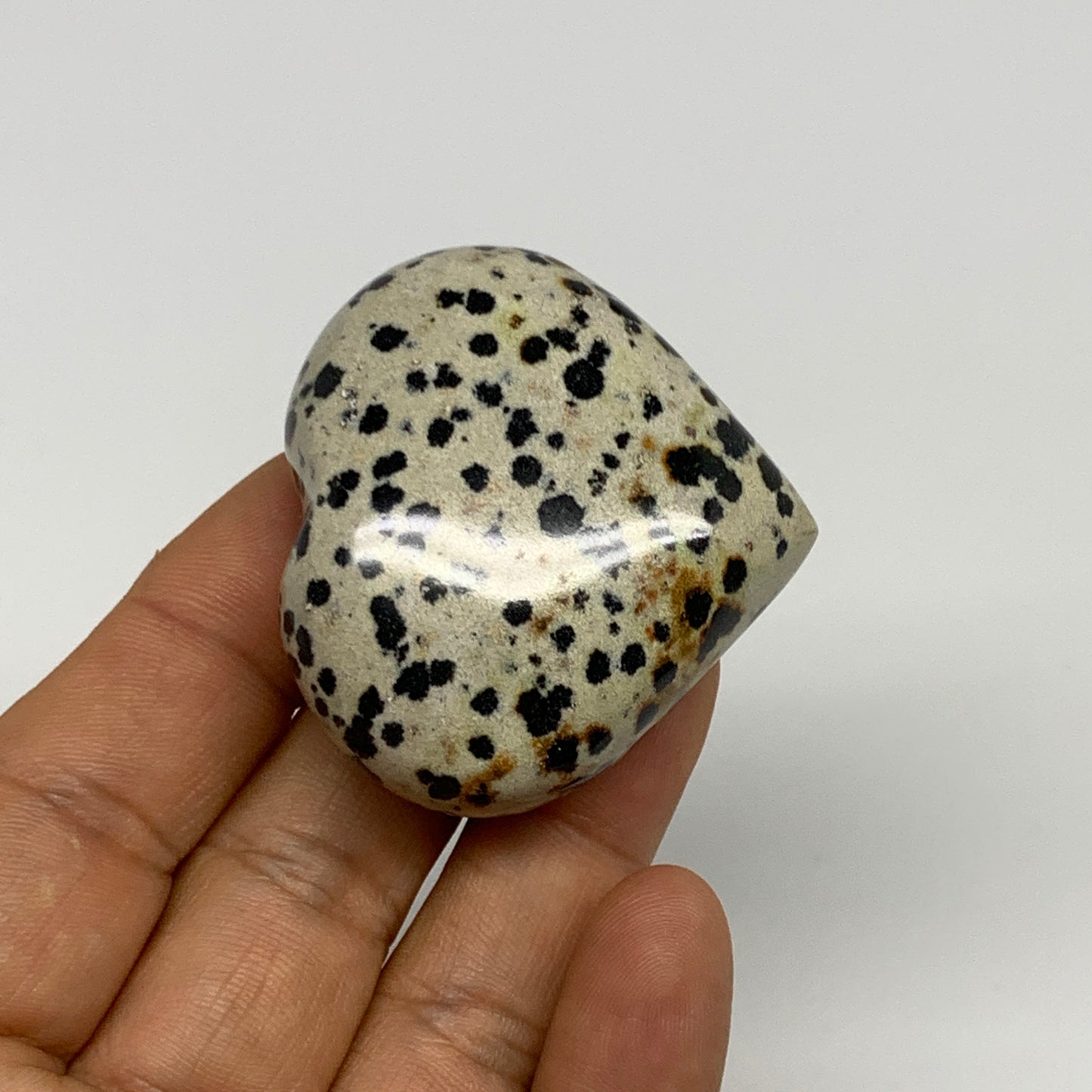 63.5g, 1.7"x1.9"x0.9" Dalmatian Jasper Heart Polished Healing Home Decor, B29549